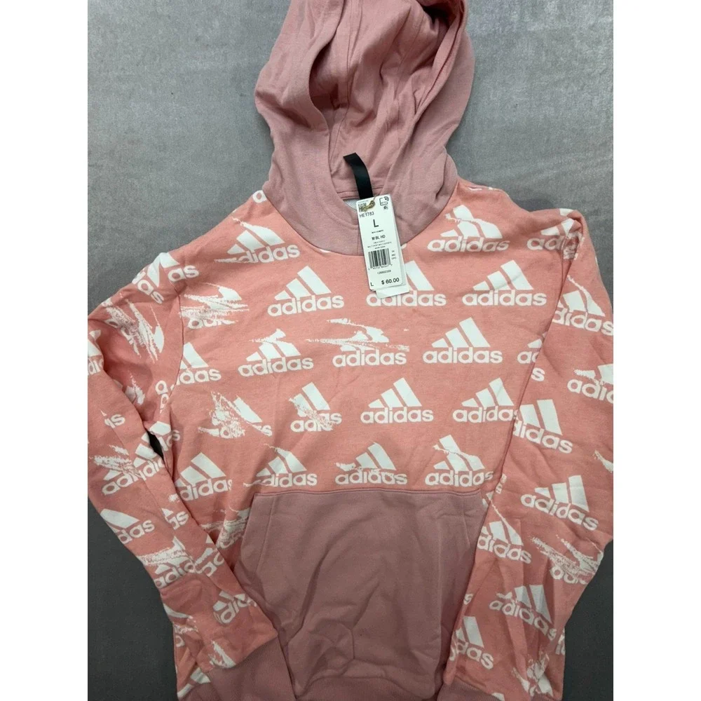 NWT Adidas Men Logo Hoodie Pink Size Large Sweatshirt
